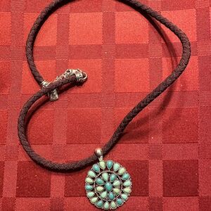 vintage Chaps Turquoise Flower Pendant Western Necklace